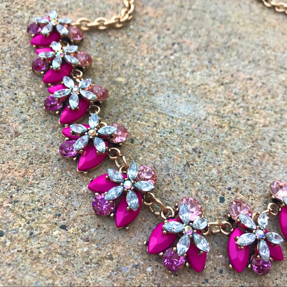 Shades of pink rhinestone statement necklace!